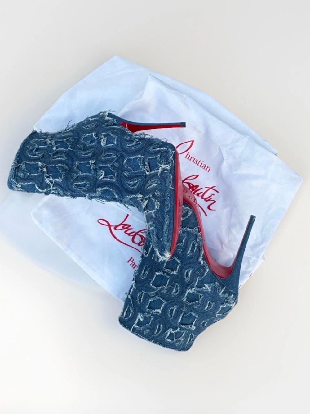 Christian Louboutin Distressed Denim Pointed Ankle Boots - Blue Size 8 - Picture 5 of 6